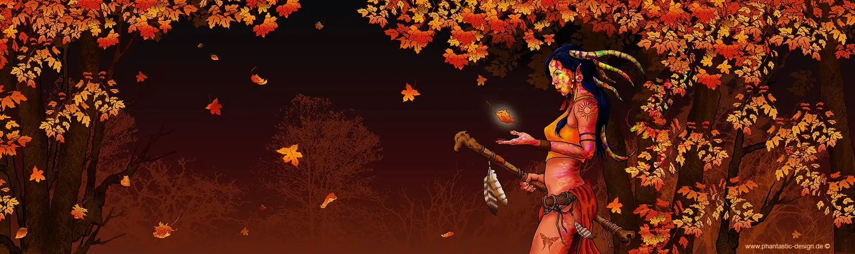The Power Herbst Fantasy Wald Frauen Illustration von Stefan Theurer, mystische Comic-Kunst mit herbstlichen Farben und zauberhaften Frauenfiguren